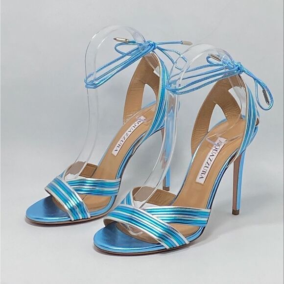 Aquazzura Ari Metallic Leather Ankle-Tie Sandals size 36.5 - Picture 2 of 11